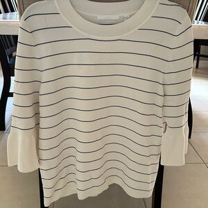 Hugo Boss White and Navy Striped Long Sleeve Top